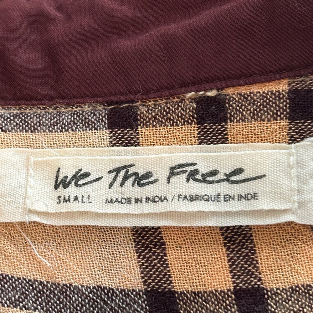 We The Free | Size Small Wool Blend Plaid Distressed Top - Picture 7 of 8
